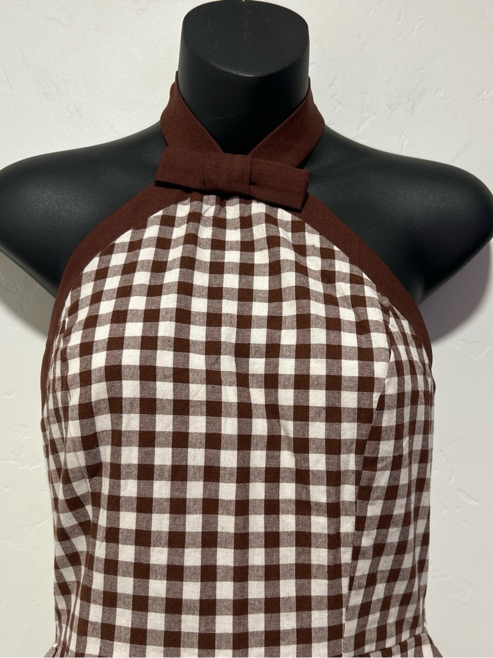NWT Women’s Brown Gingham Halter Mini Dress Size Small Open Back Coquette Zip-Up - Picture 3 of 6